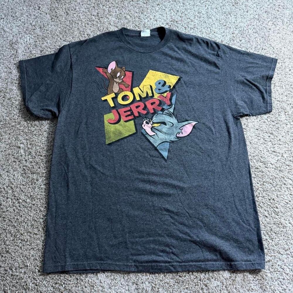Vintage Tom and Jerry T Shirt XXL Cartoon Graphic Gray Warner Bros 90s Y2K